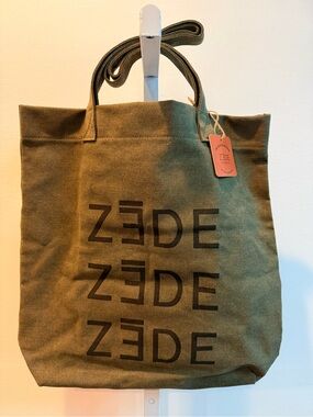 ZEDE Paris Olive Green Canvas Shoulder Tote Bag New